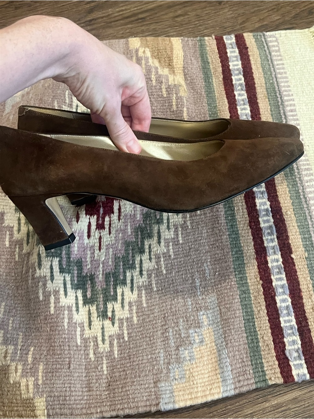 Vintage 90s Women's Brown Suede Mid Heel Pumps - Picture 3 of 9